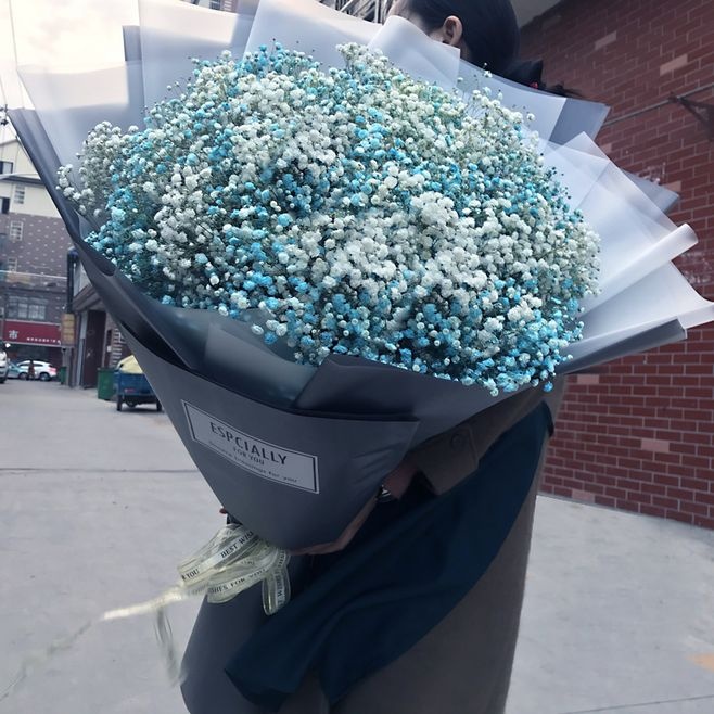 像是满天星之类的就属于线性花材可以只用一种花材,效果也不错如果